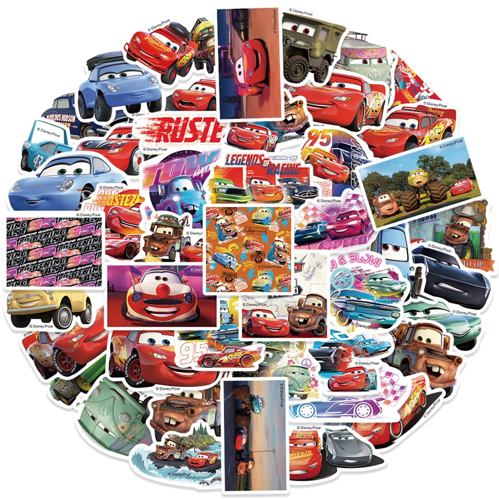 50pcs Cartoon Movie Cars Stickers Vinyl Waterproof 2-3.5 inches,