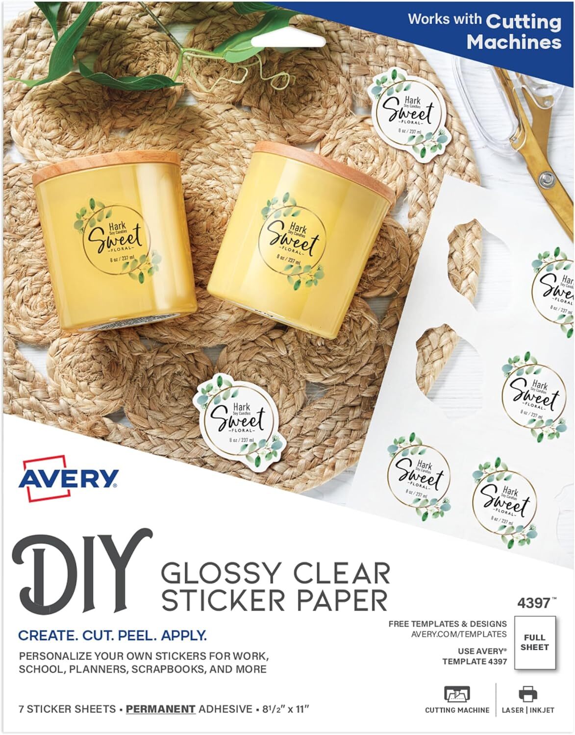 Avery Printable Sticker Paper, 8.5" x 11", Laser & Inkjet Printers, Glossy Clear