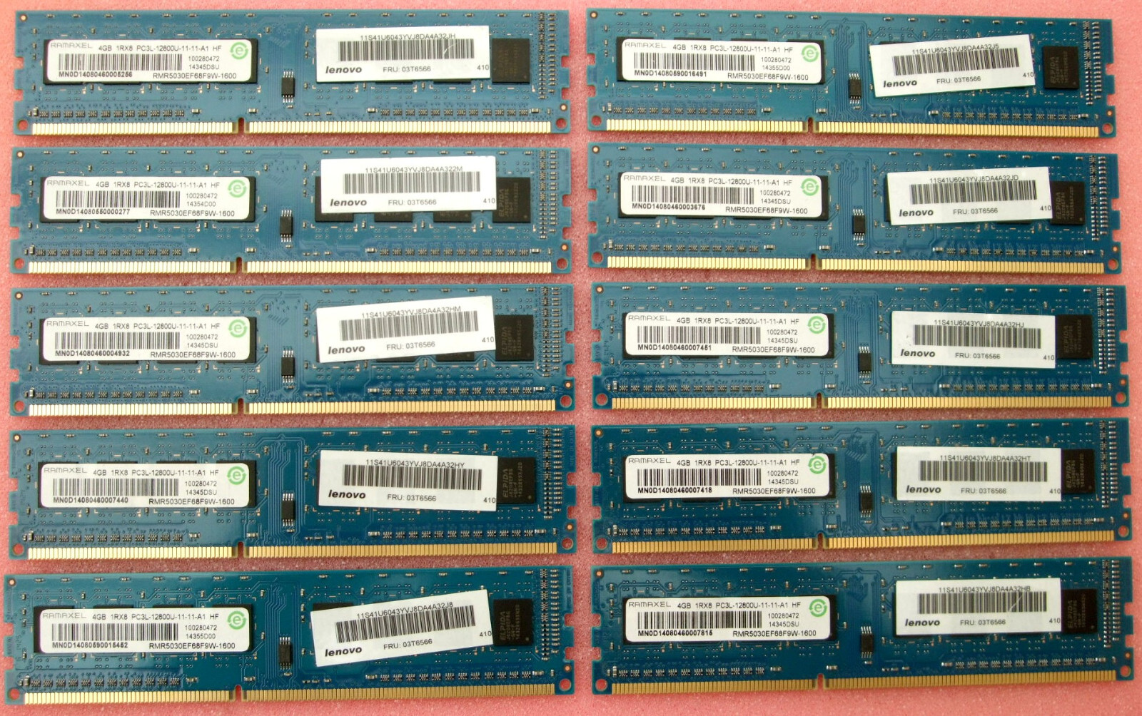 Lot 10x DDR3 RAM 4GB 240p 1600MHz PC3L-12800U-11-11-A1 Lenovo 03T6566