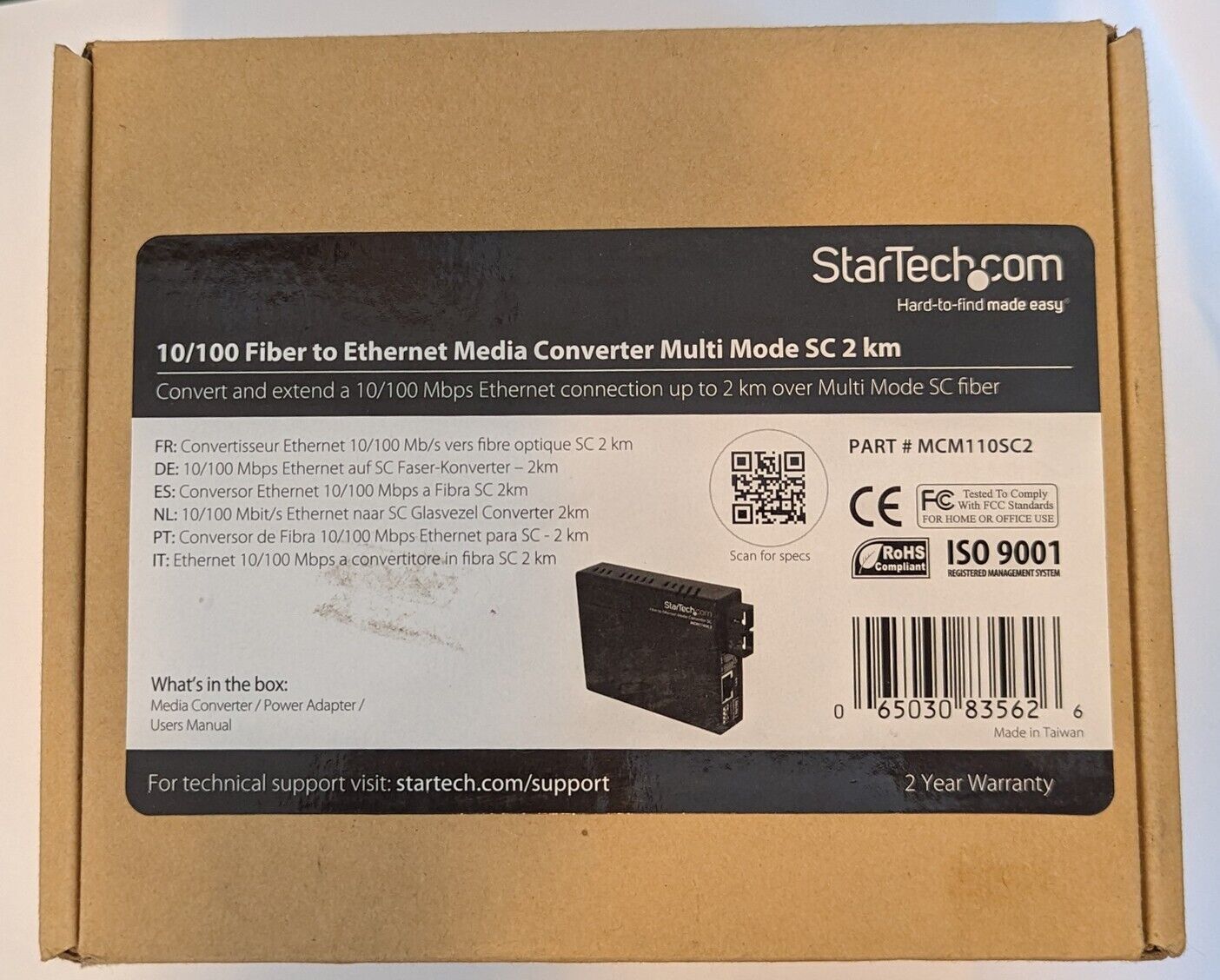 Startech MCM110SC2 10/100 Multi Mode Fiber to Ethernet Media Converter SC NEW
