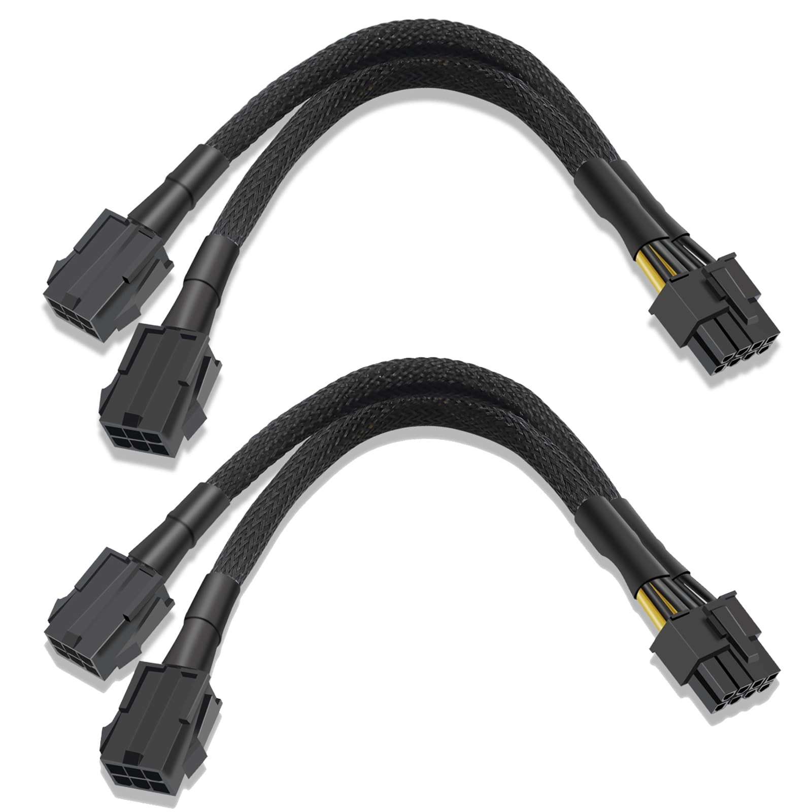 2 Pack Dual 6Pin Female To 8Pin Male GPU Power Sleeved Cables 9.5 Inch