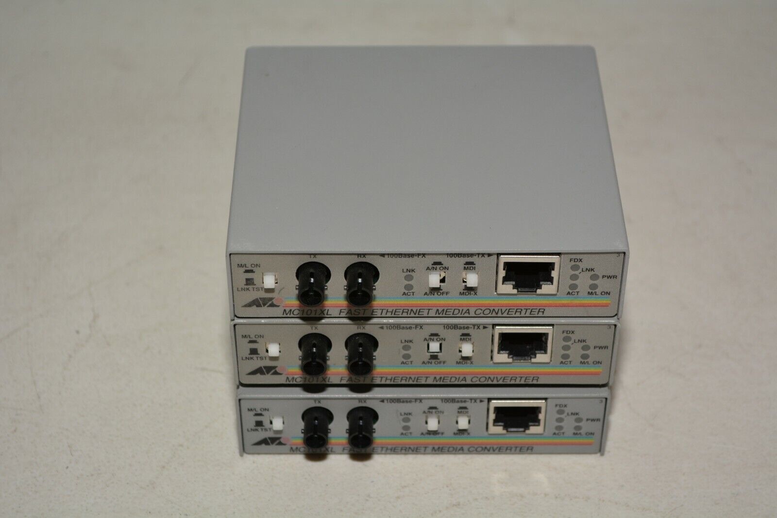 Lot 3x Allied Telesis AT-MC101XL Fast Ethernet Media Converters
