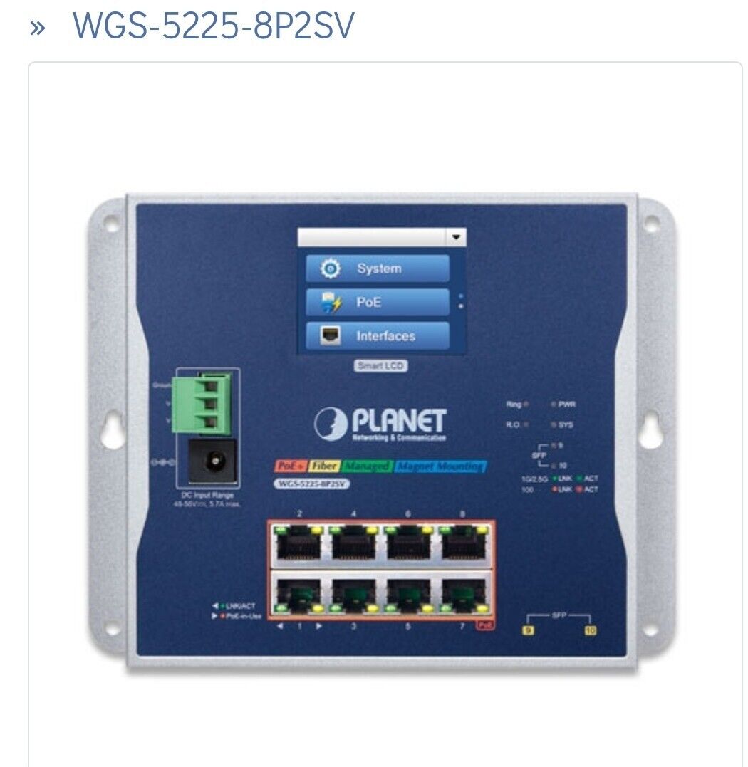 Planet Networking WGS-5225-8P2SV Industrial 8-port 10/100/1000T 802.3at PoE
