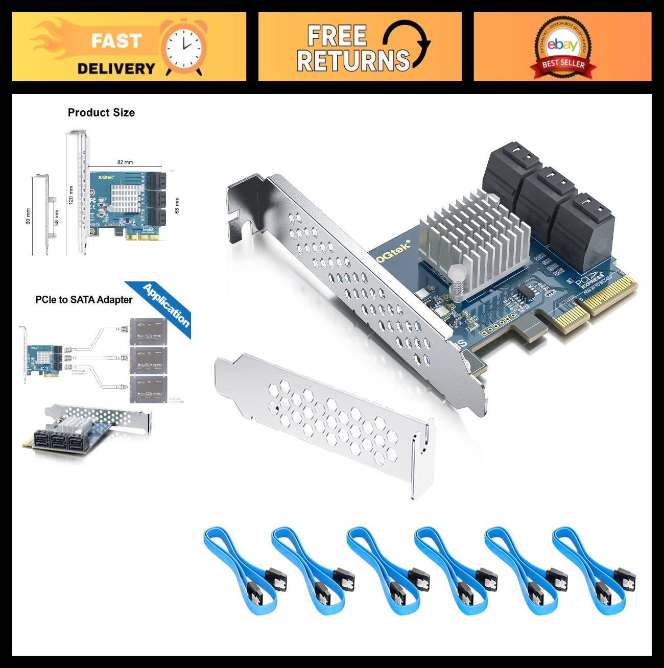 6-Port SATA 3.0 PCIe Expansion Card, 6Gbps Controller, Add 6 HDD/SSD, Plug & Pla