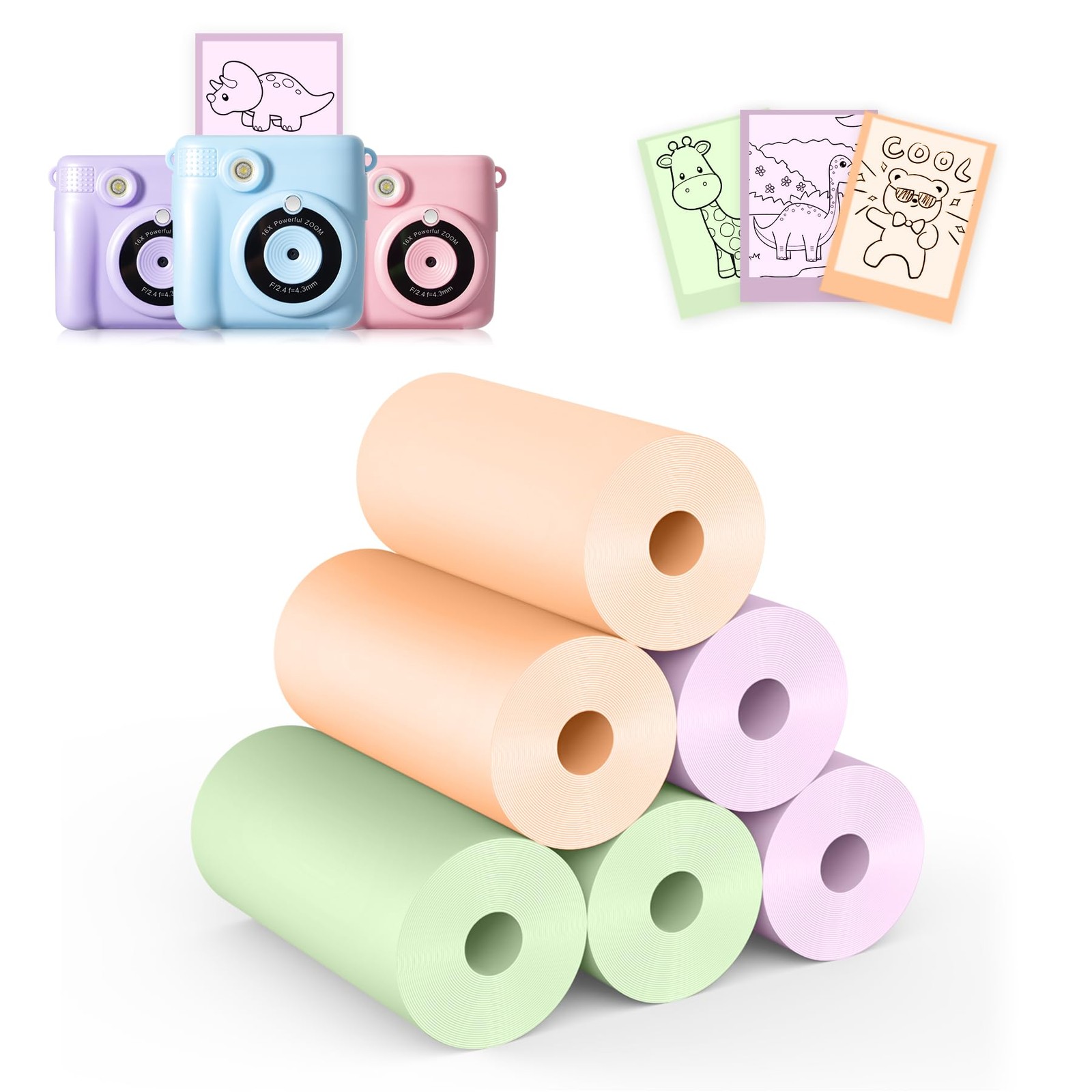 6 Rolls Kids Camera Instant Print Refill Paper Set, HD Printing Thermal Paper...