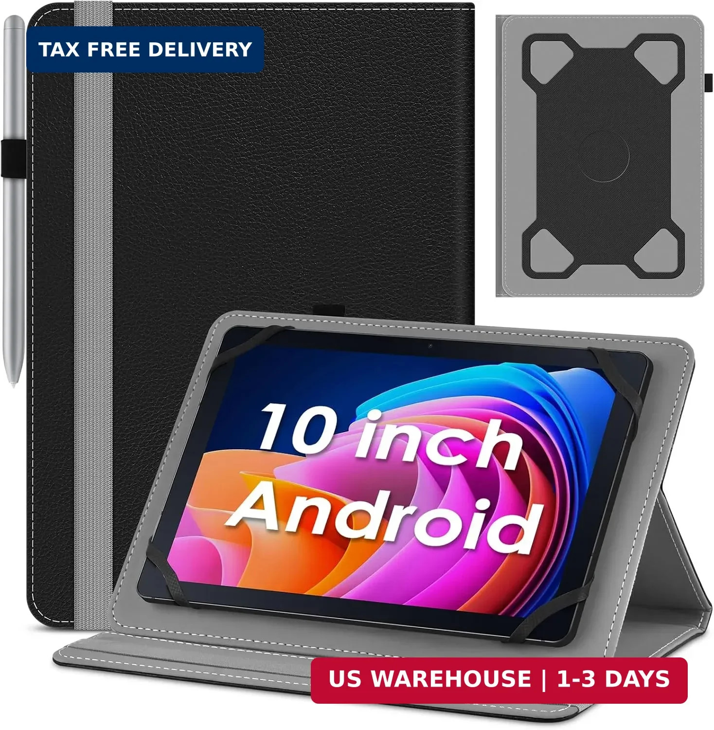 DETUOSI Universal 10.1 Inch Android Tablet Case, PU Leather,Black