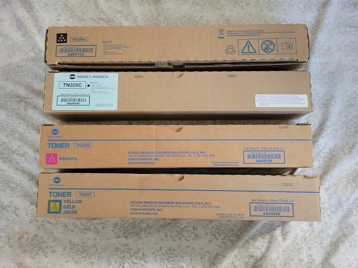 Set of ( 4 )Konica Minolta TN328K TN328M TN328Y Black, Cyan,Magenta,Yellow,New