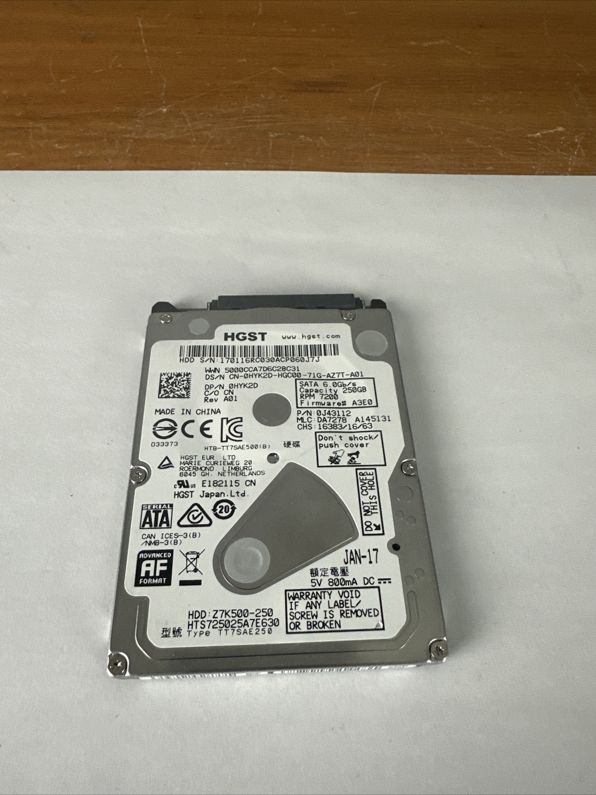 0J43112 250GB 7200 SATA Hard Drive 2.5 7MM
