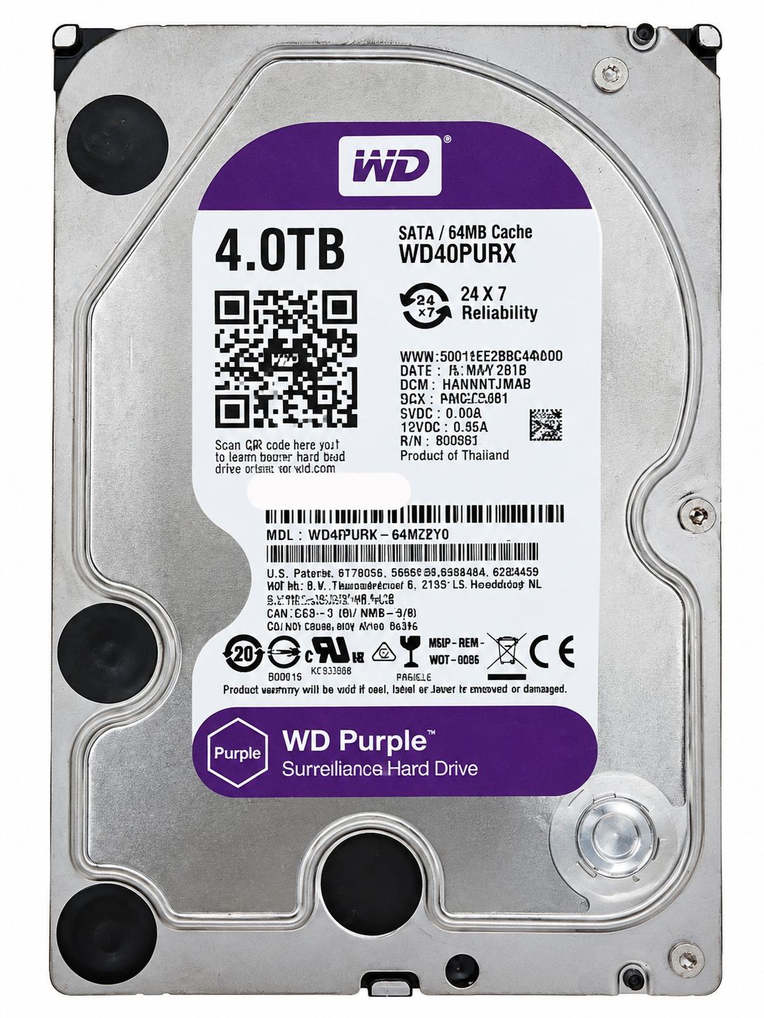 Western Digital 3.5" WD40PURX Purple 4TB SATA 64MB Cache Surveillance Hard Drive