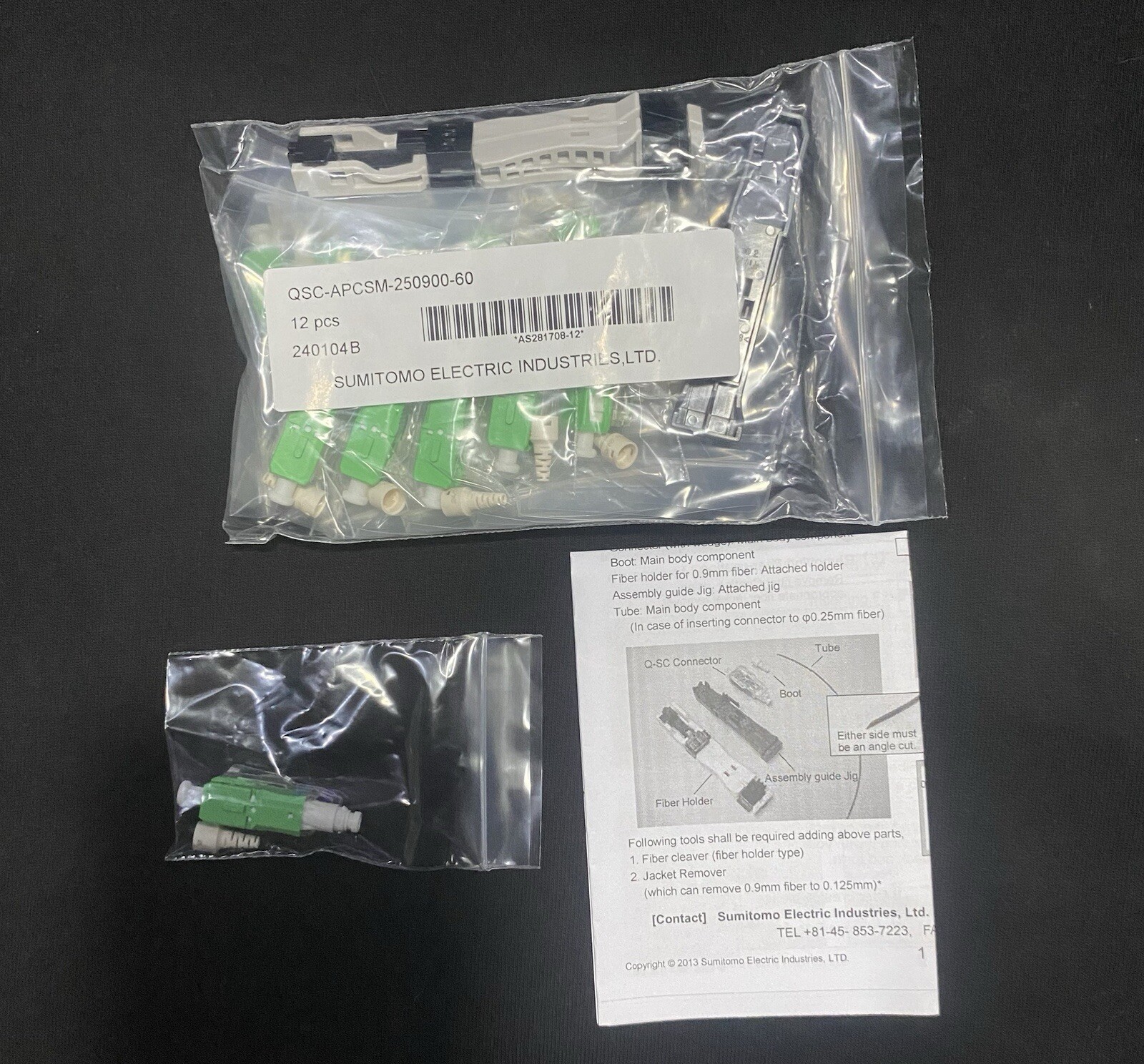 Sumitomo QSC-APCSM Fiber Connector Single Mode Lot Of 60 Connectors