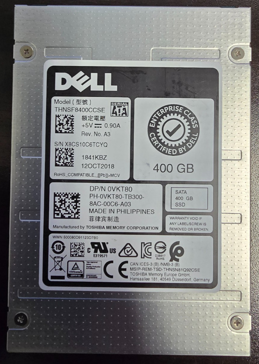 Toshiba THNSF8400CCSE 400GB SATA SSD 2.5" Enterprise Dell OEM Tested Good