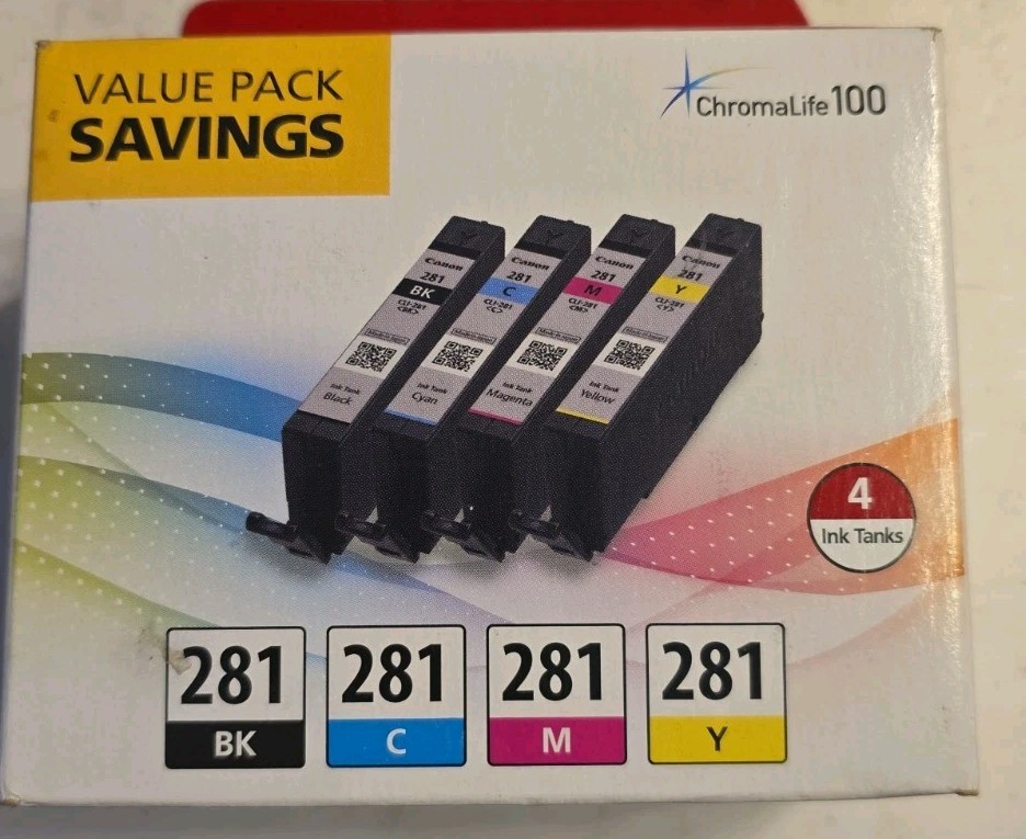 Canon Pixma CLI-281 Black/Cyan/Magenta/Yellow Ink Cartridges Genuine OEM New