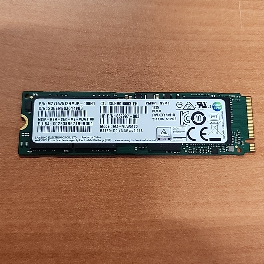 SAMSUNG 512Gb M.2 SSD Solid State Drive PM961 NVMe MZ-VLW5120 MZVLW512HMJP-000H1