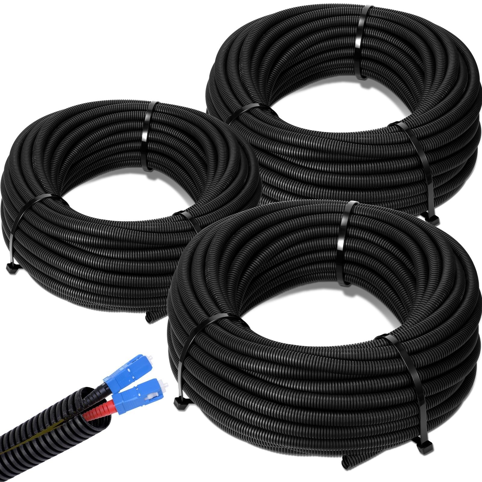 50ft Split Wire Loom Tubing - 1/4", 3/8", 1/2" Cord Protector, Flexible Cable Co