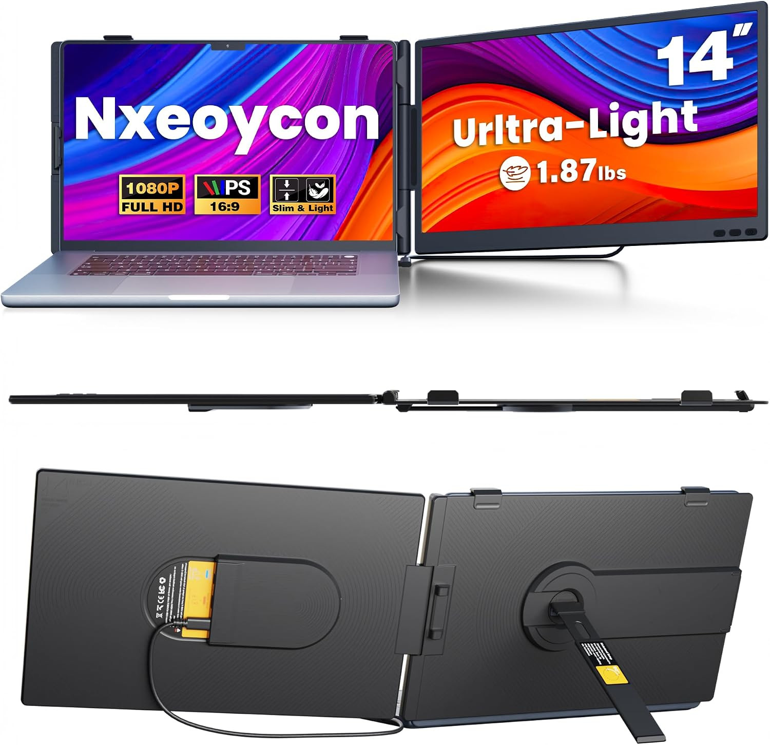 Laptop Screen Extender, 14" FHD 1080P IPS Detachable Portable Monitor