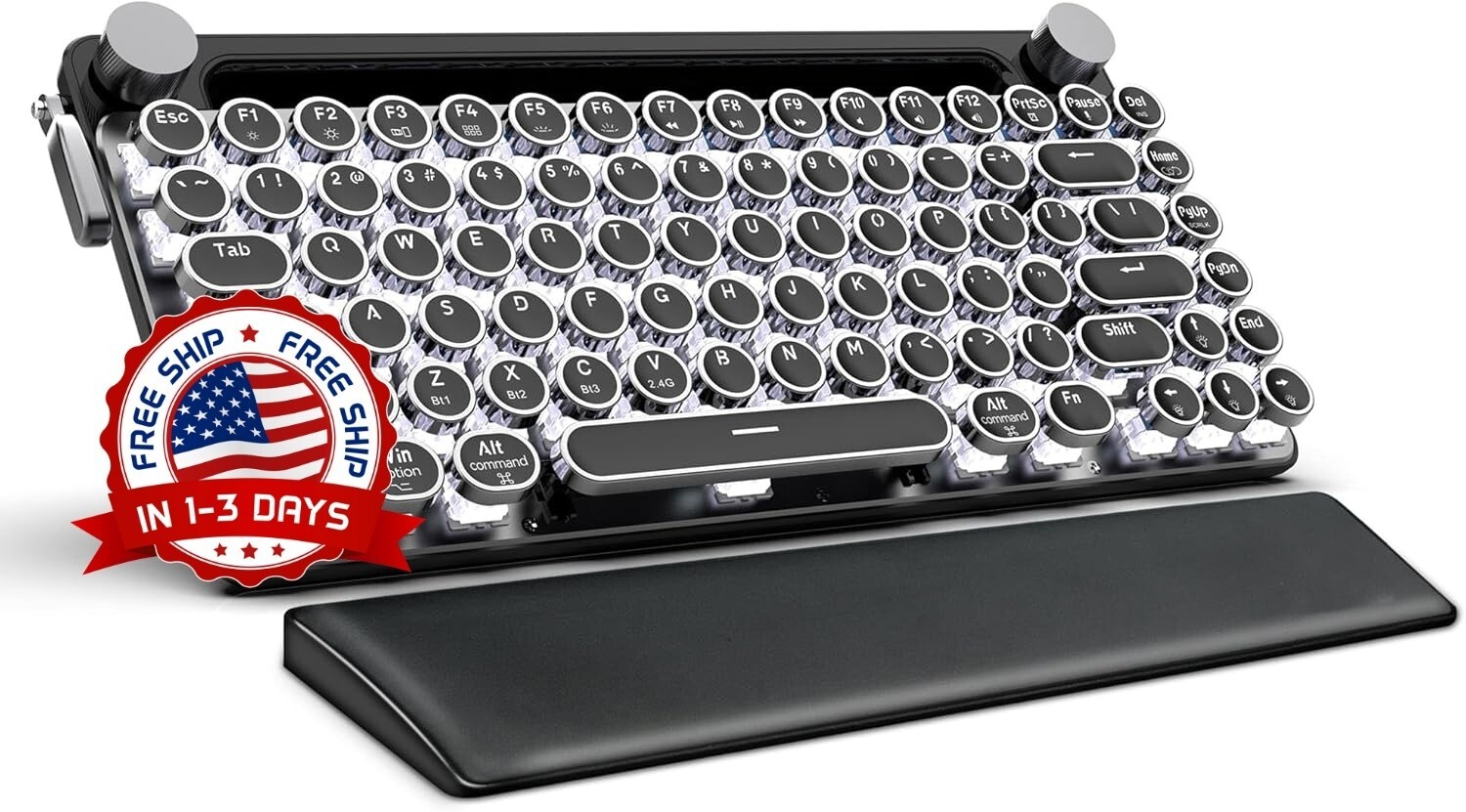 Teclado de máquina de escribir inalámbrico retro, teclas redondas clásicas, NEW