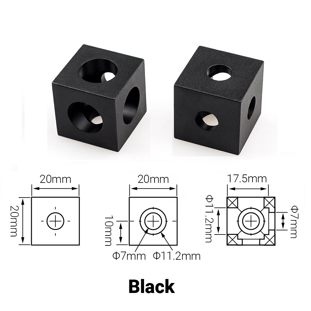 Three Way Cube Connector for 2020 V-slot Aluminum Extrusions Profile