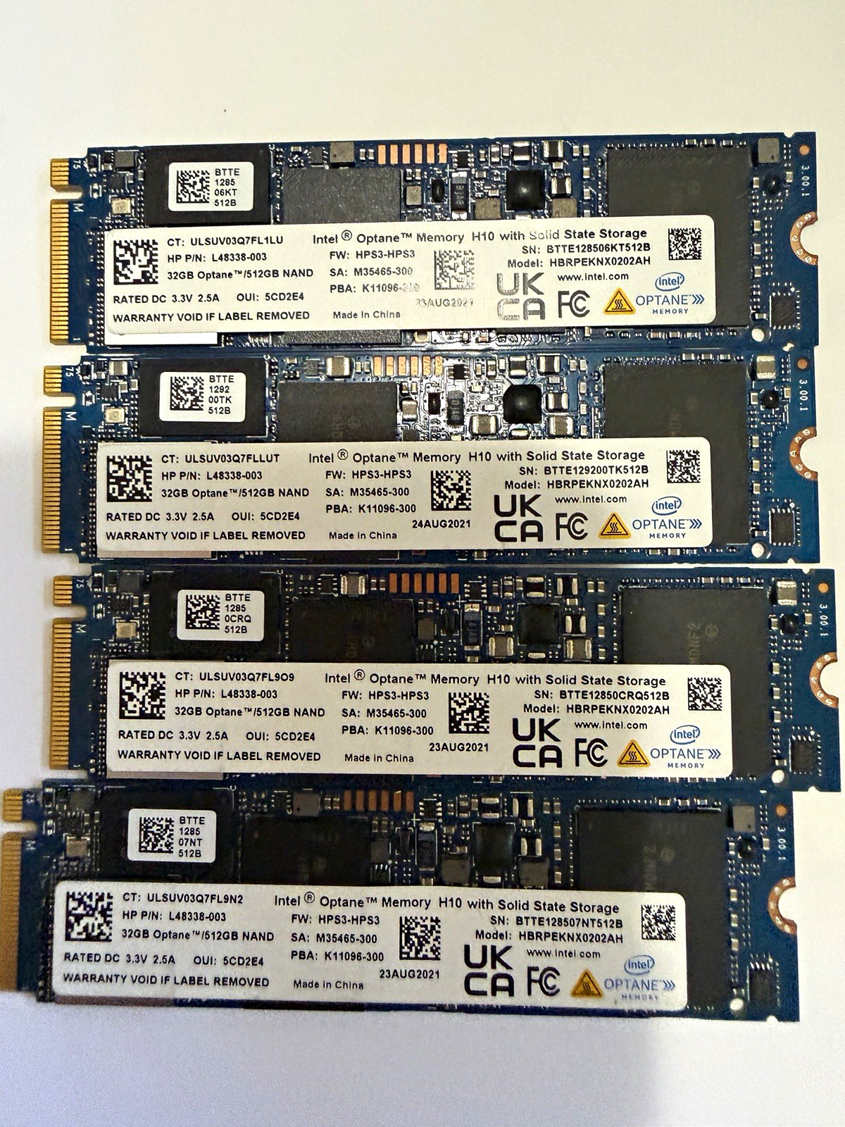 Intel Optane Memory H10 32GB/512GB M.2 NVMe Internal SSD HBRPEKNX lot of 4