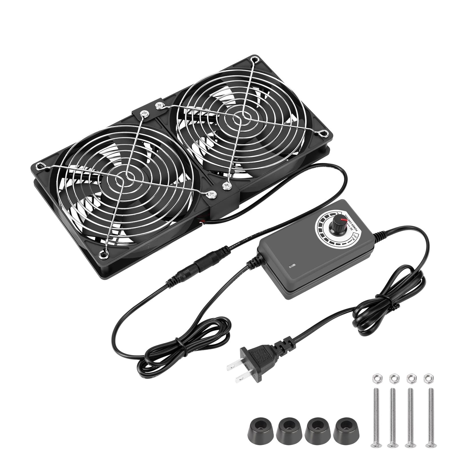 Dual 120mm High CFM Computer Fans with AC Plug, AC 110V - 240V Variable Speed...