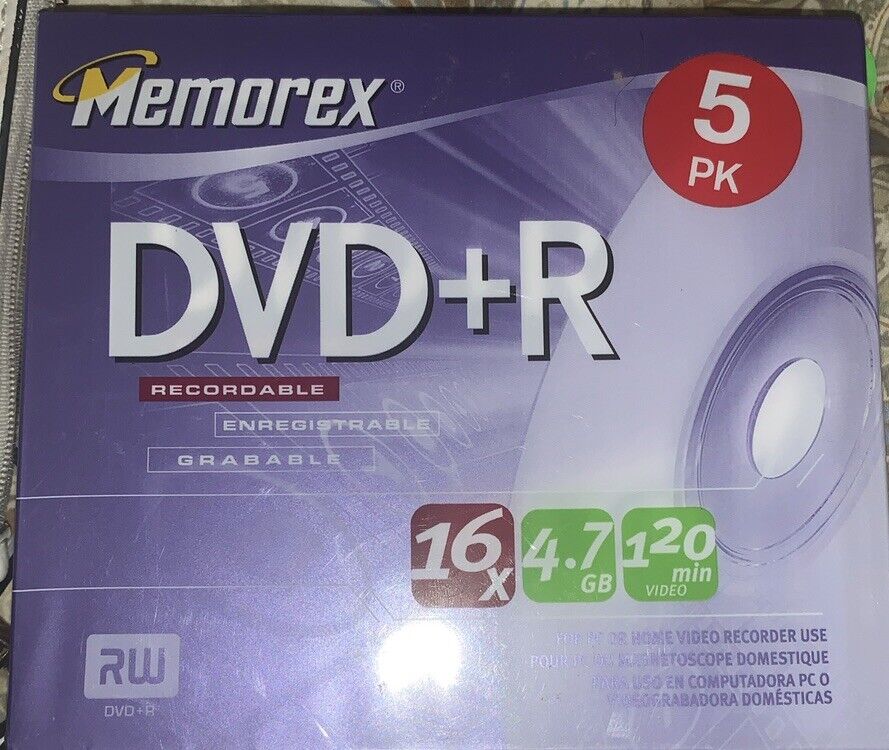 NEW Memorex DVD-R 16x 120 Min 5PK Blank Recordable Discs w/Cases NEW SEALED
