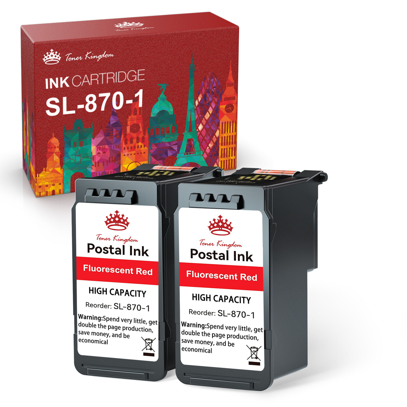 2  Red PB SL-870-1 Pitney Bowes Replacemnt SendPro Mailstation Ink Cartridge