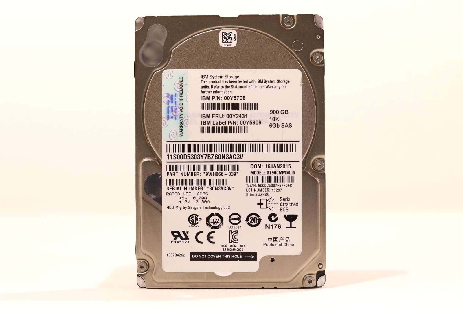IBM ST900MM0006 900GB 2.5" 6Gb/s 10K RPM SAS Hard Drive FRU P/N: 00Y2431 Tested