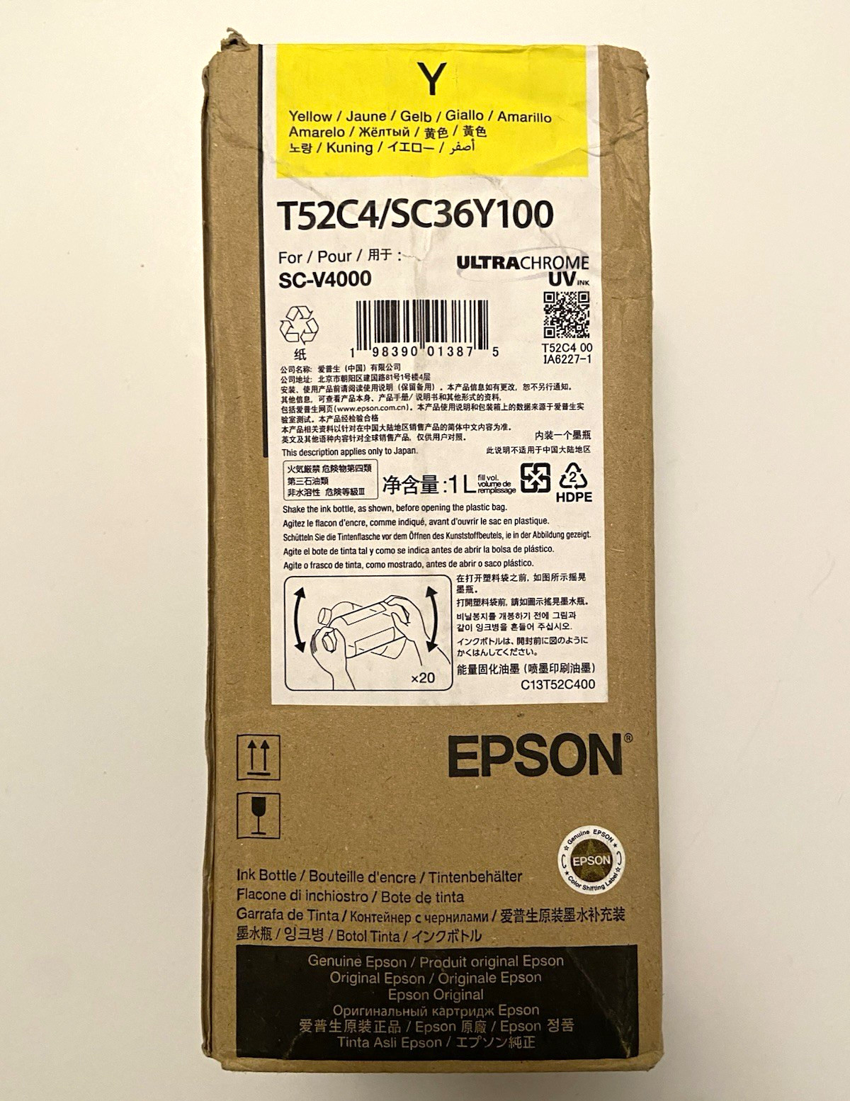 Epson T52C4/SC36Y100 Genuine/Original Inkjet Ink Bottle, Yellow, 1 L