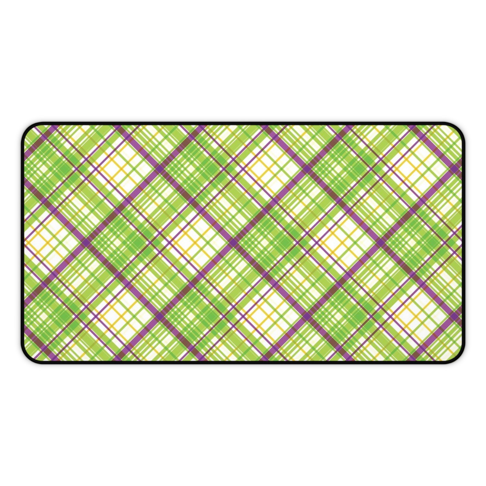 Green Plaid Pattern Desk Mat | Checkered Mouse Pad Surface