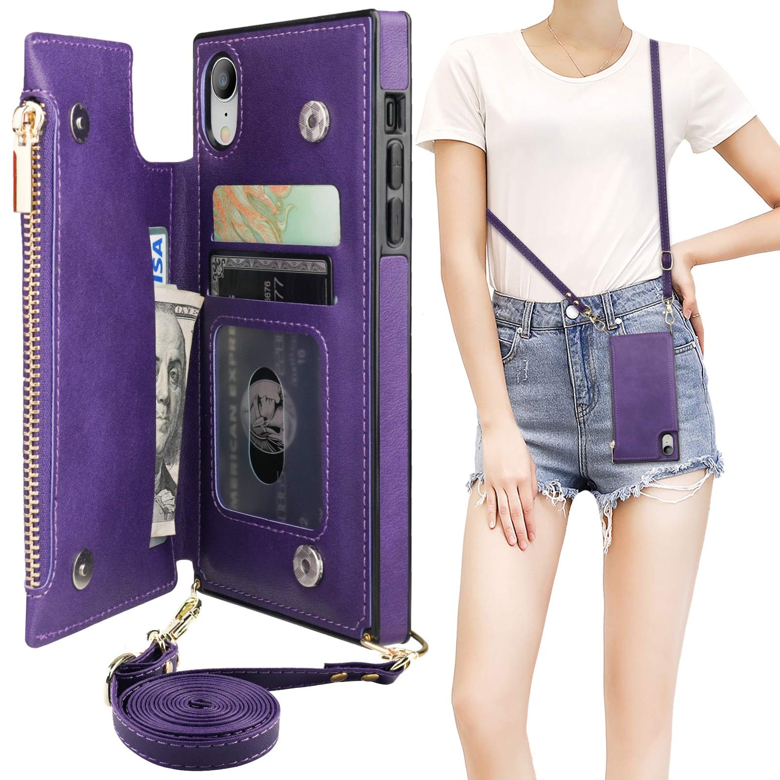 Bocasal Crossbody Wallet Case For Iphone Xr Card Holderzipper Card Slot