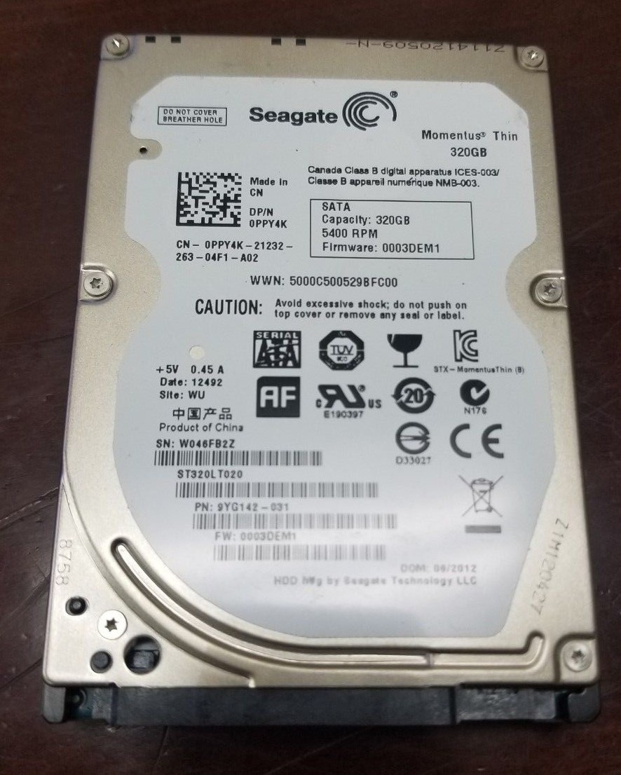 Dell PPY4K Seagate Momentus Thin ST320LT020 320GB 2.5" SATA 5400RPM Hard Drive