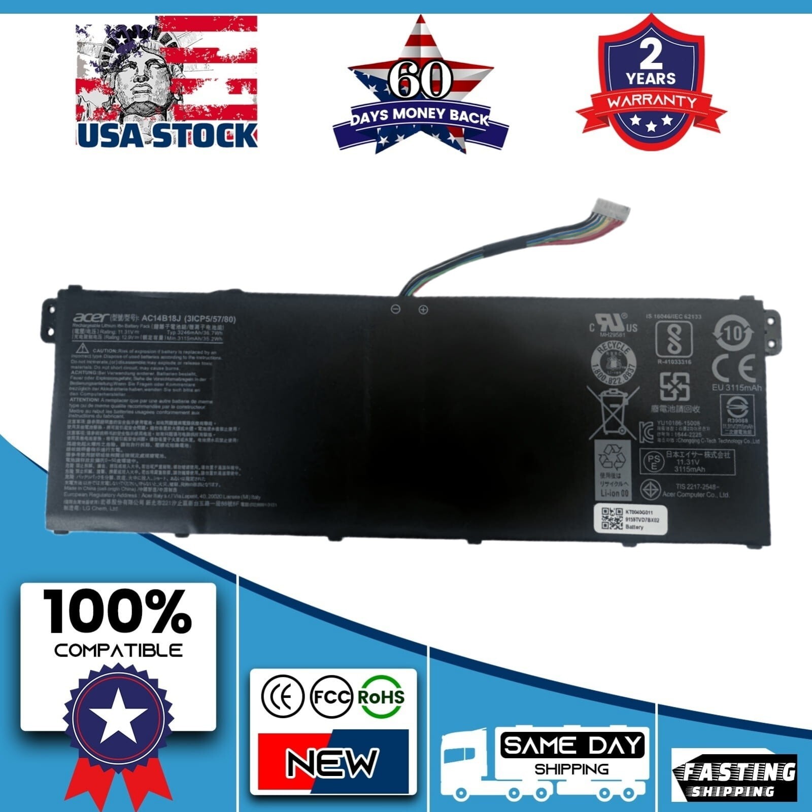 AC14B18J Genuine Battery For Acer Aspire E3-111 E3-112 E3-112M ES1-511 ES1-512