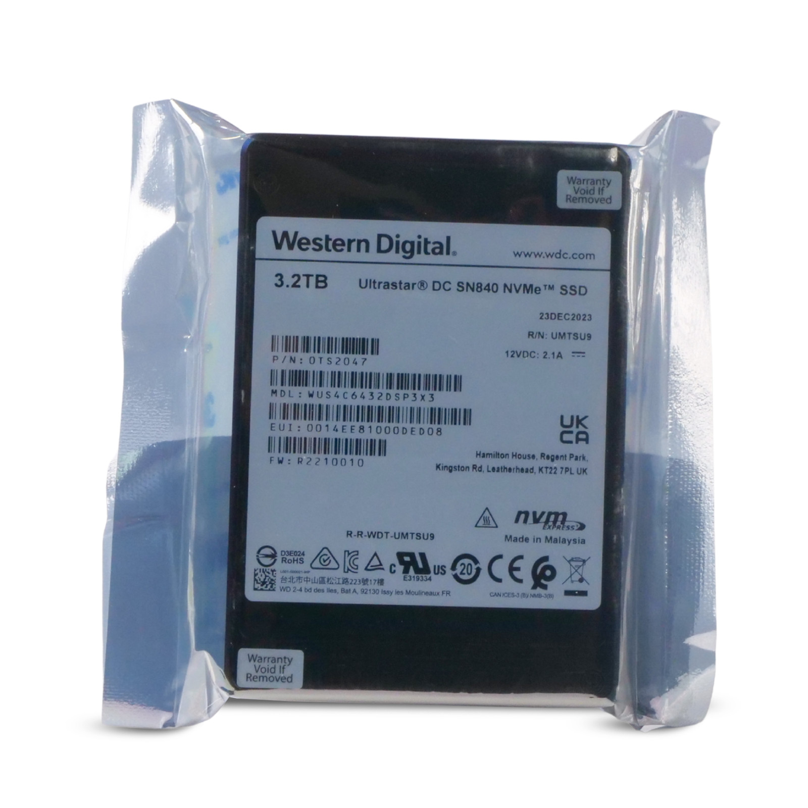 WD DC SN840 3.2TB WUS4C6432DSP3X3 0TS2047 PCIe Gen 3.1x4 4GB/s U.2 NVMe 2.5" SSD
