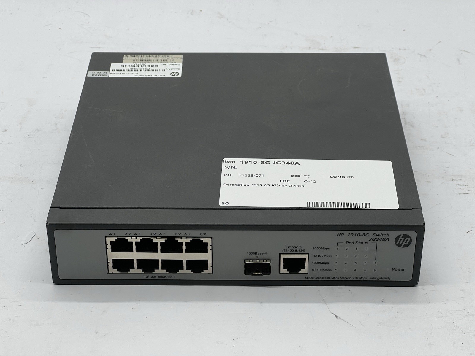 HP  1910-8G (JG348A) 8-Ports Rack-Mountable Ethernet Switch-No Power Cable