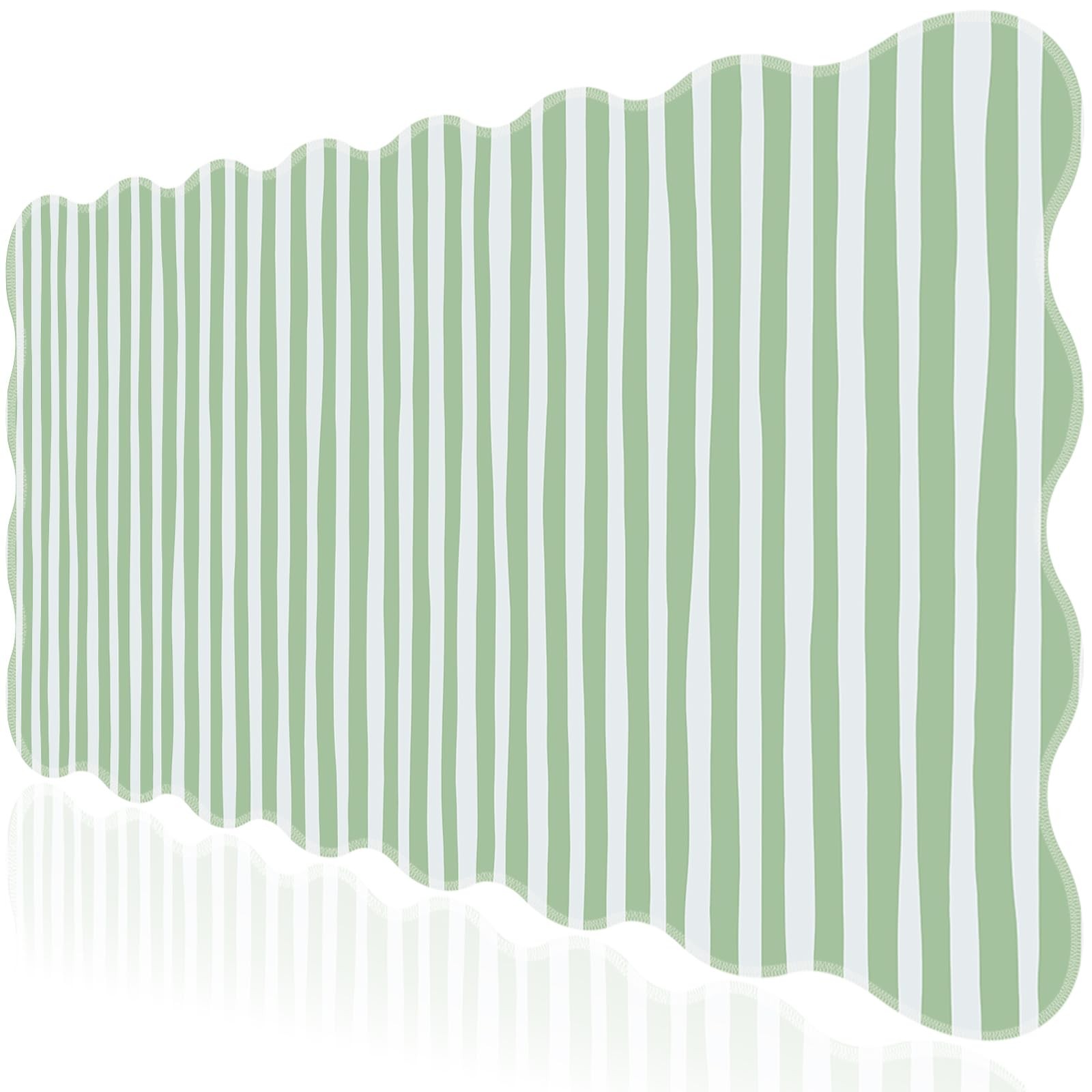 Green Striped Pad,Scalloped Desk Mat XXL Large Geometric Gaming Mousepad,35.4...