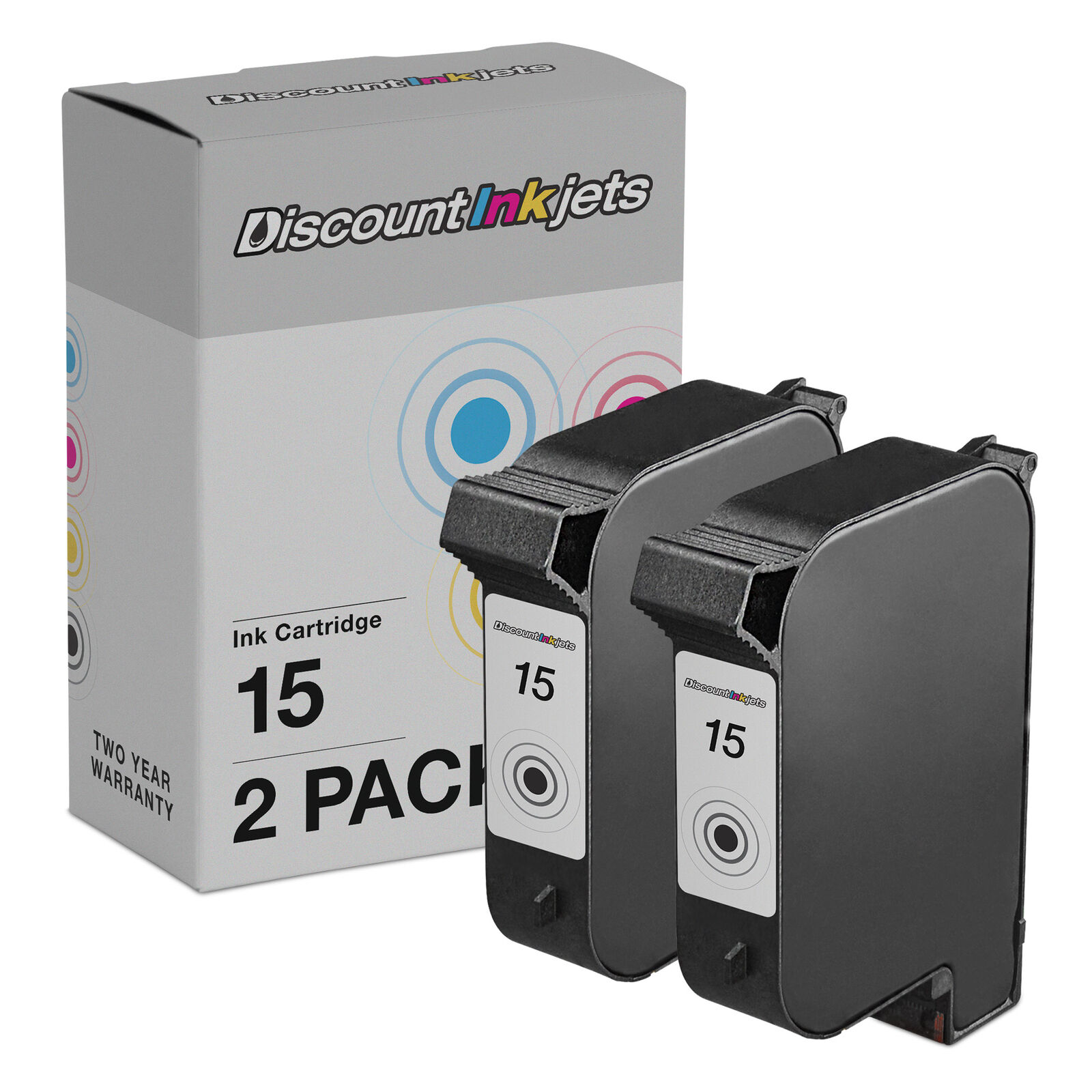 Ink Cartridge Replacement for HP 15 C6615DN (Black, 2-Pack)