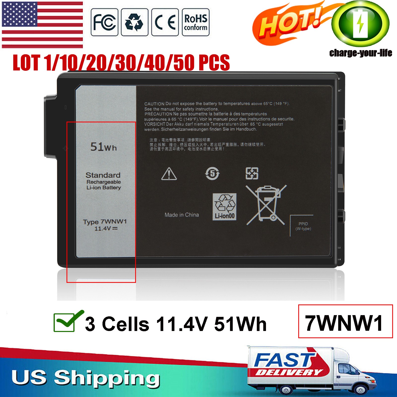 ✅LOT 7WNW1 Battery For Dell Latitude 5420 5424 7424 Rugged Extreme GK3D3 DMF8C