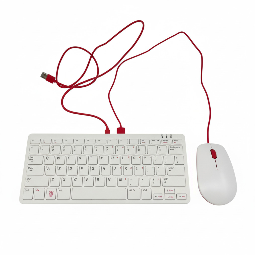 Official Raspberry Pi Wired Keyboard and Mouse Set White/Red USB Hub US Layout