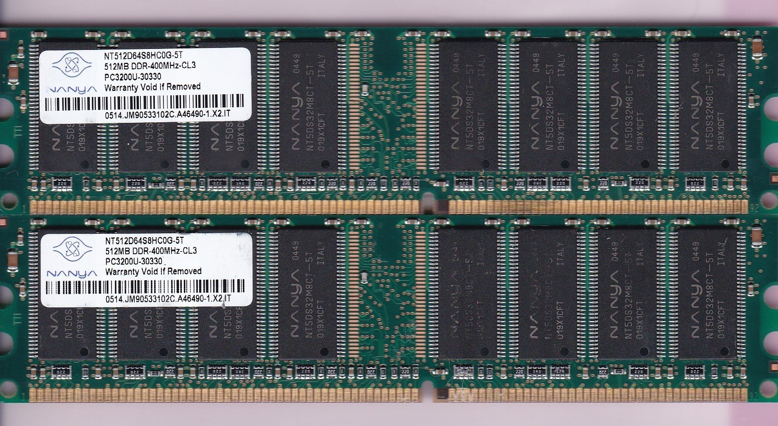 1GB 2x512MB PC-3200 NANYA NT512D64S8HC0G-5T DDR-400 RAM MEMORY KIT DDR1 PC3200