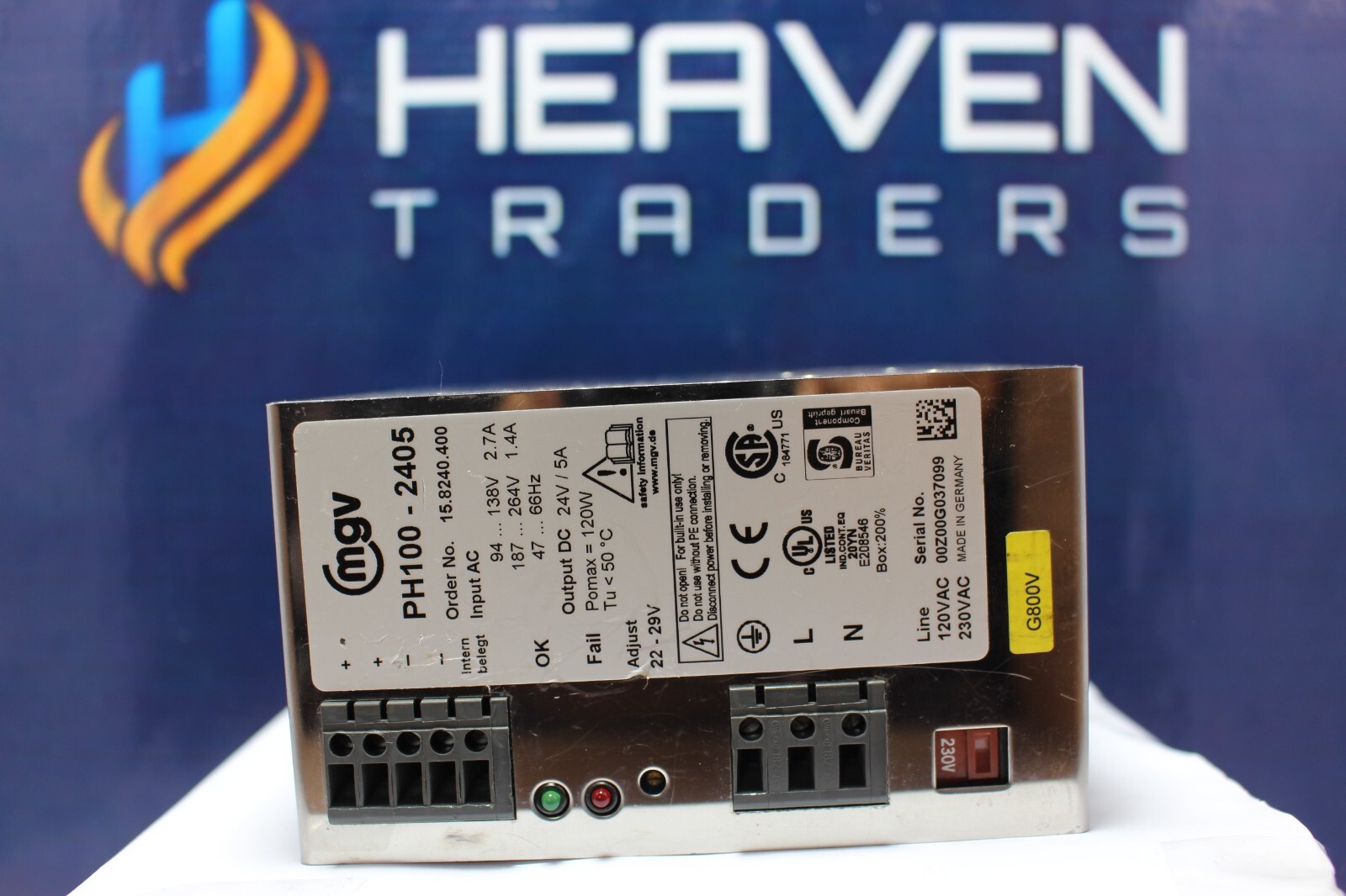 MGV POWER SUPPLY PH100-2405 - Output: DC 24V / 5A 15.8240.400 LINE 120VAC 230VAC