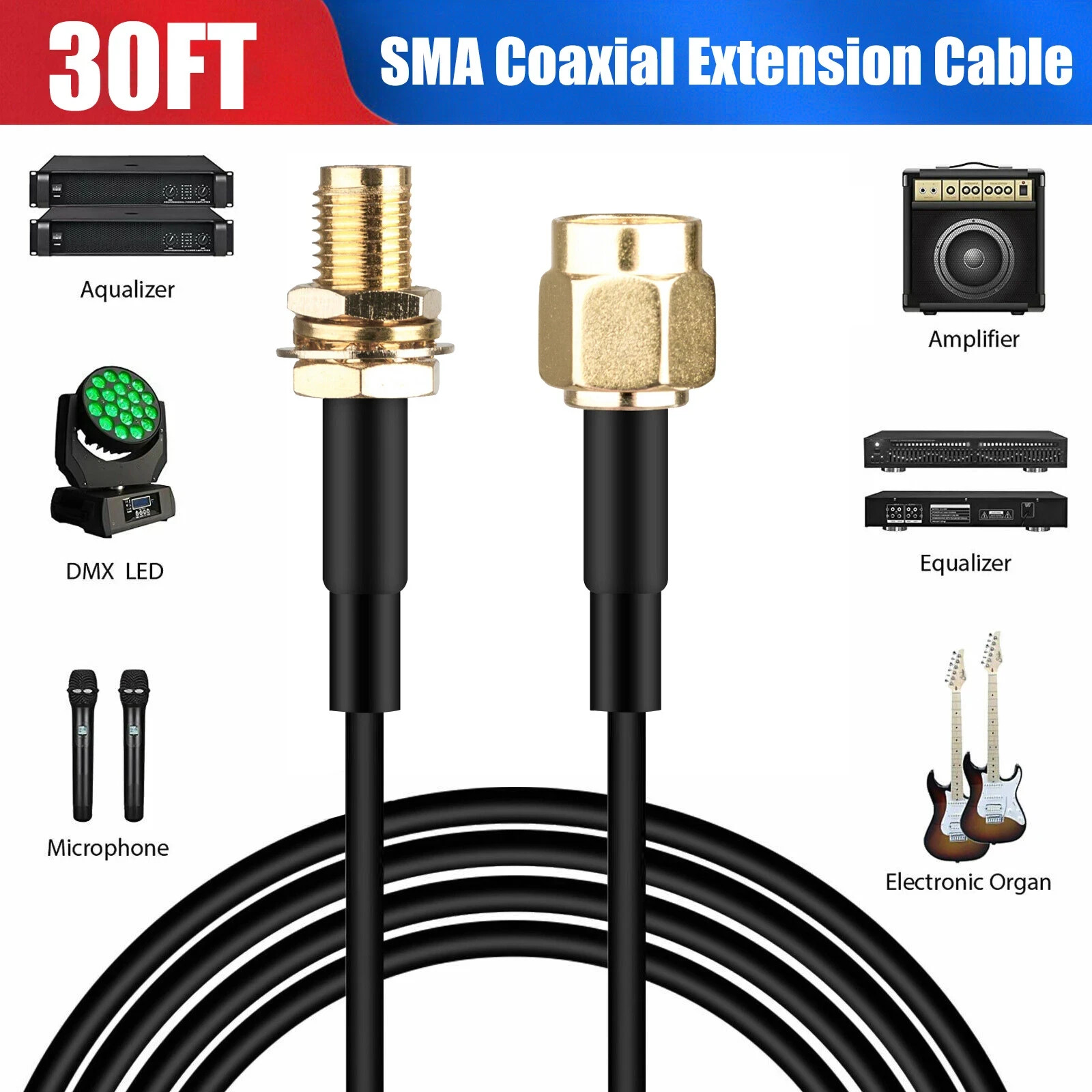 30ft WiFi Antenna SMA Extension Coaxial Cable Cord for Wireless Router Antenna
