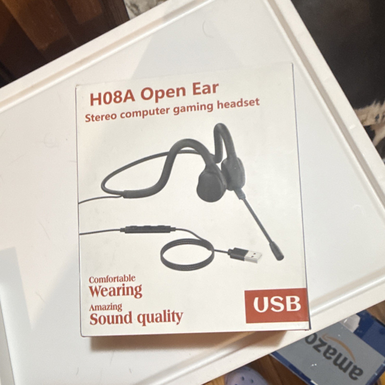 H08A Open Ear USB Wired Stereo Gaming Headset Boom Mic Volume Control Black