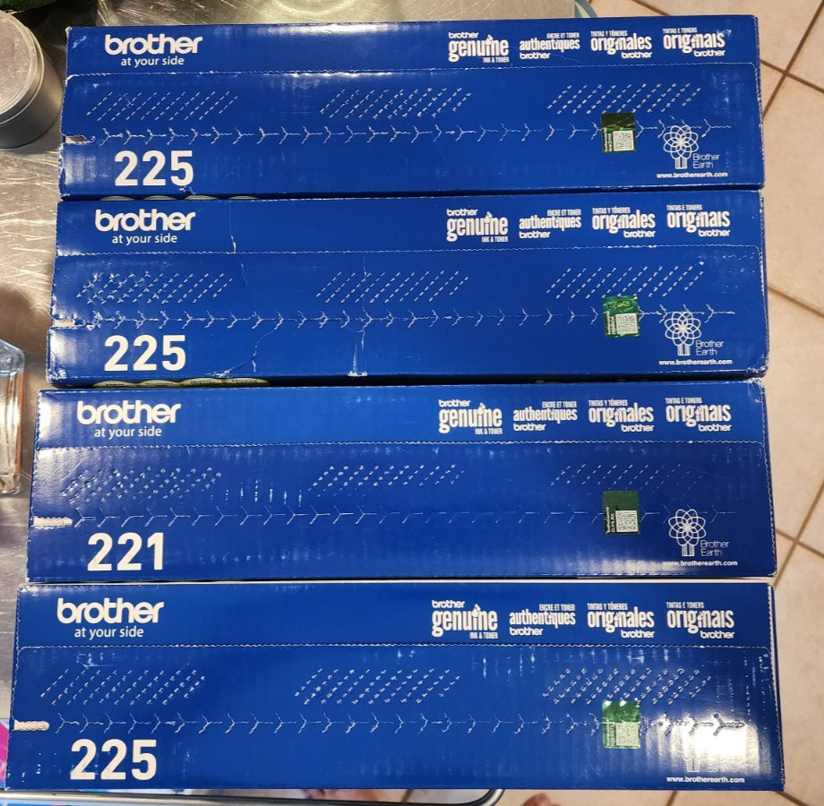 Brother TN221BK, TN225C, TN225M, TN225Y Toner Set of 4. New, Sealed