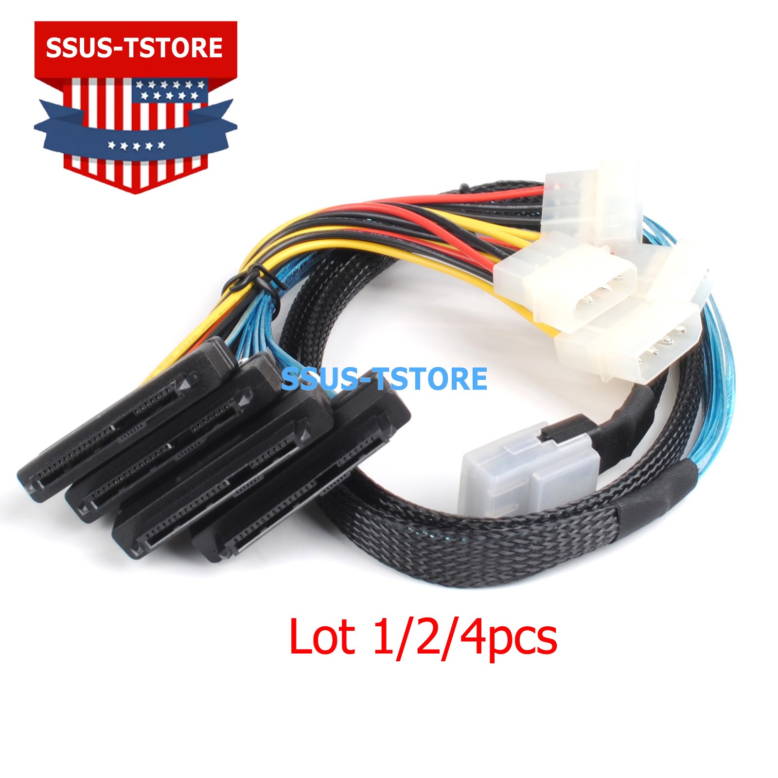 Lot SFF-8087 to 4x SFF-8482 Mini SAS Breakout Cable 1M w Molex Power RAID HBA