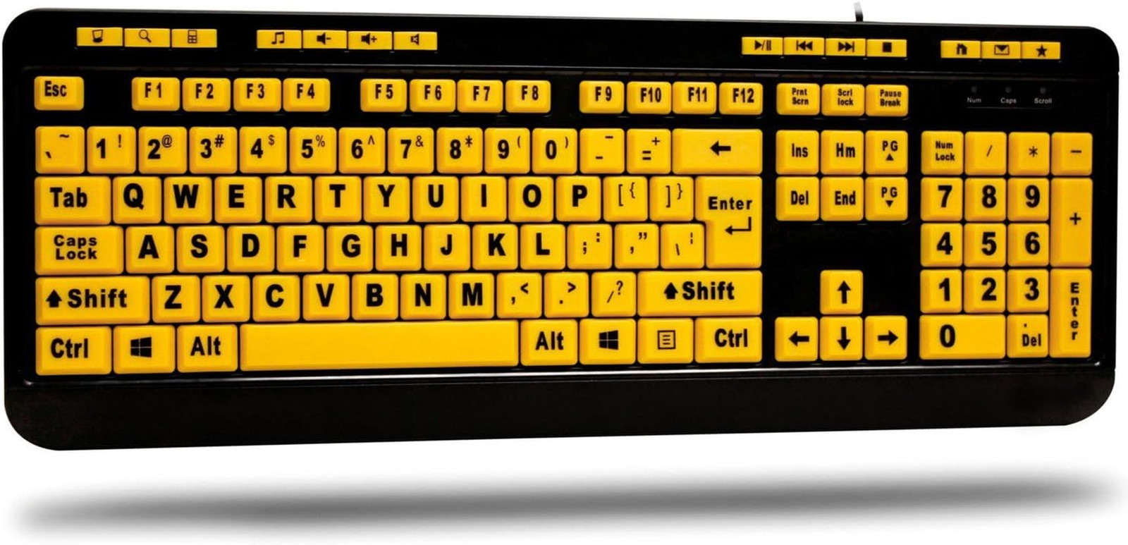 AKB-132UY - Luminous 4 X Large Print Multimedia Desktop USB Keyboard, Black Yell