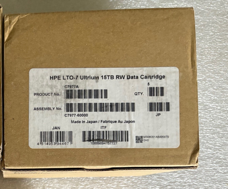 (5 PACK) NEW C7977A HP / HPE LTO7 Ultrium Backup Tape Cartridge 6TB/15TB