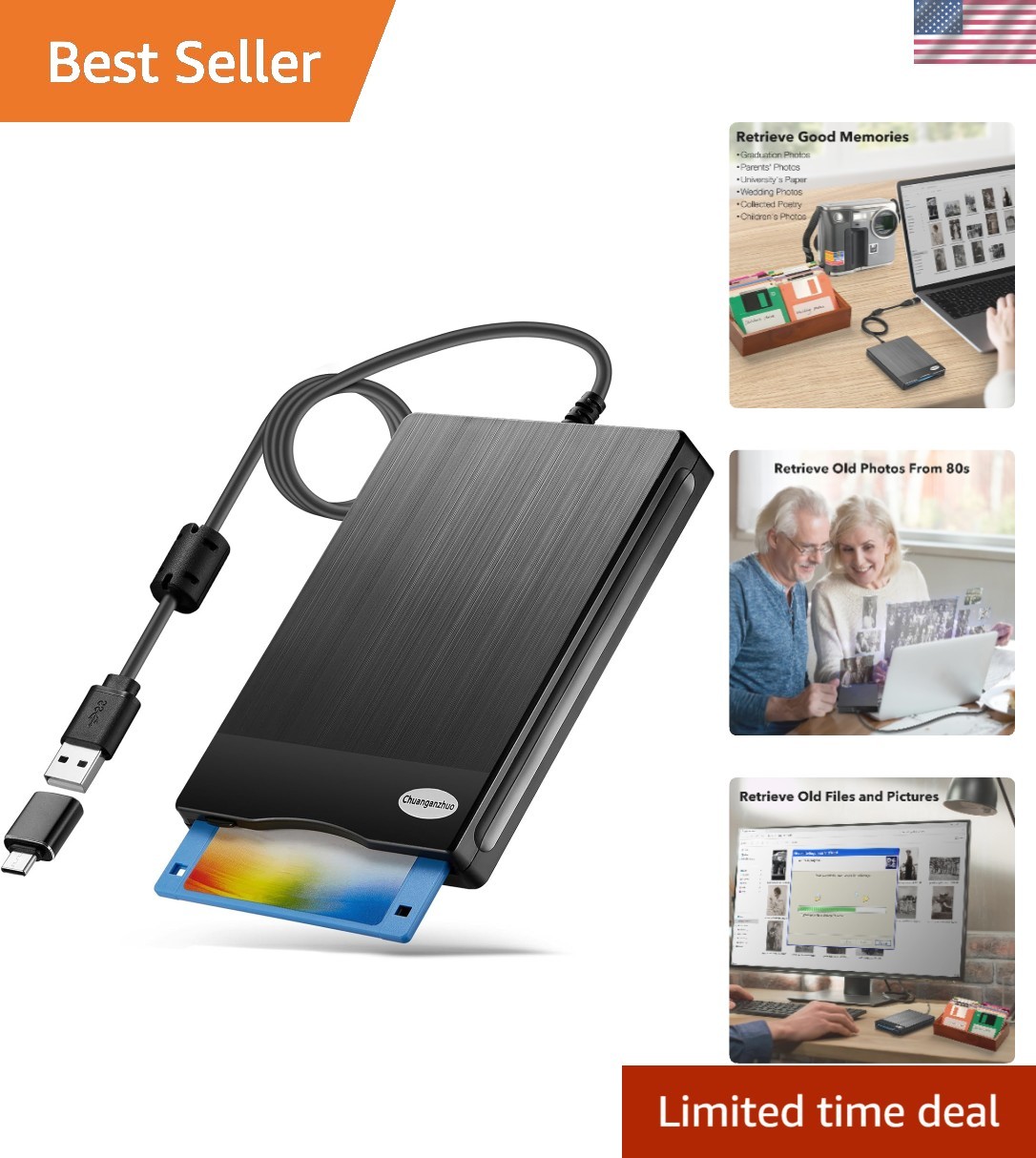 Sleek USB Floppy Disk Drive - 3.5 Inch A & C Reader for Nostalgic Data Recovery