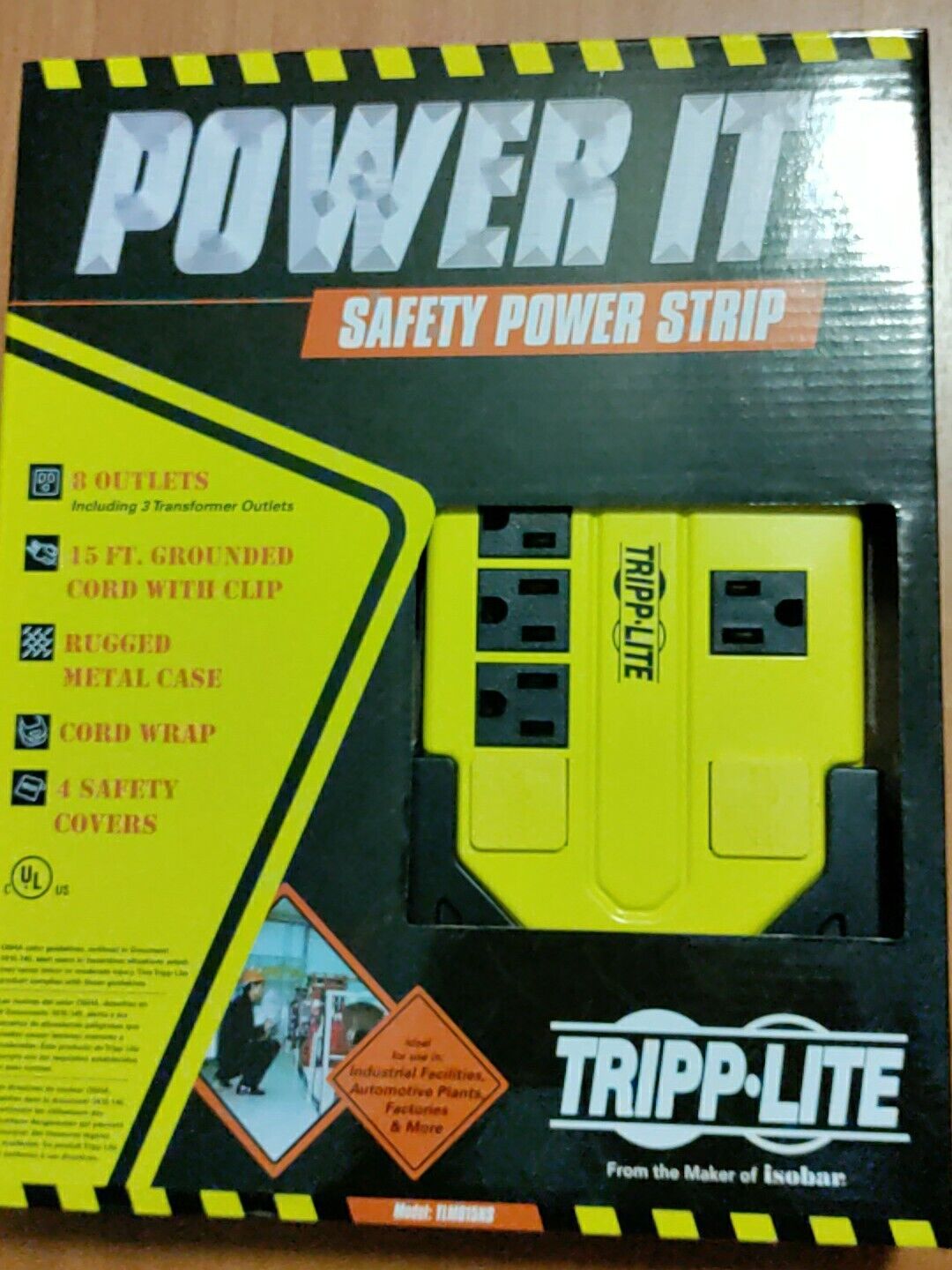 Tripp Lite 8 Outlet Safety Power Strip 12 Foot Cord GFCI Hang Holes Rugged Case
