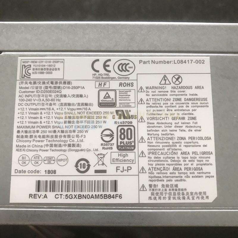 For HP ProDesk 400 600 800 G3 G4 250W D16-250P1A Power Supply L08417-002