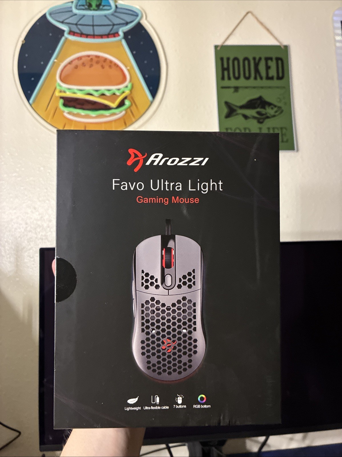 Arozzi Favo Ultra Lightweight RGB Gaming Mouse Honeycomb Design 7 Buttons NEW