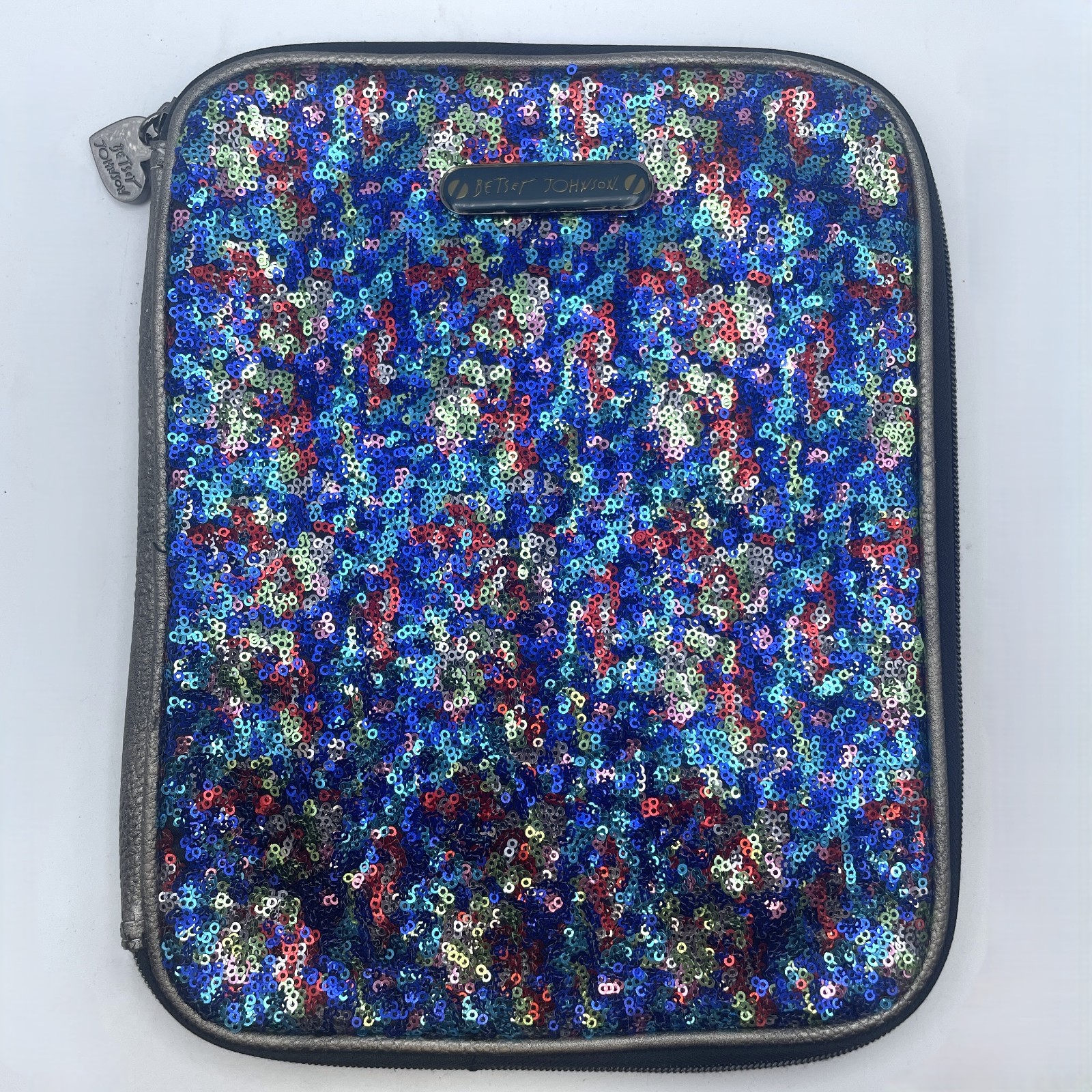 Betsey Johnson Multicolor Sequin Zip Around Tablet iPad Organizer Case 11x9